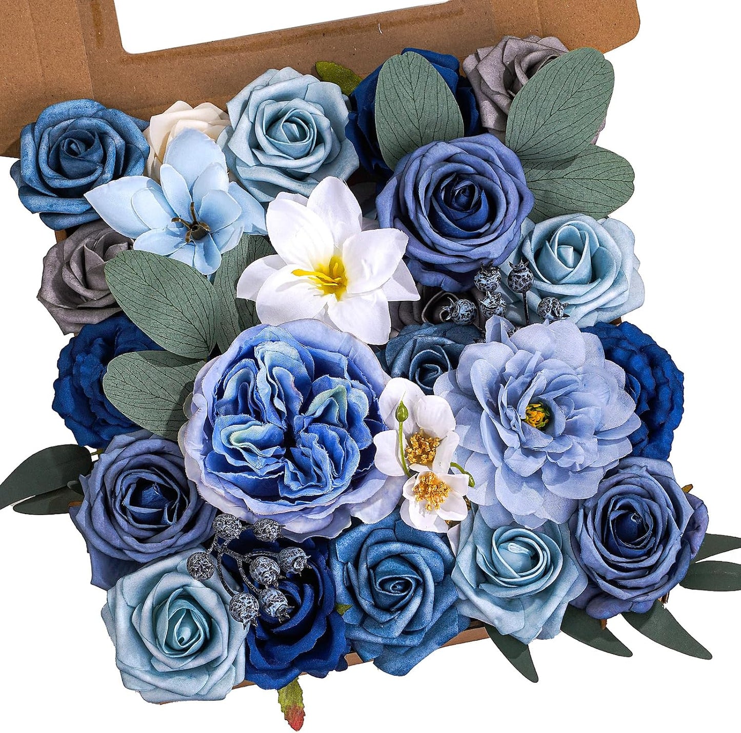 Artificial Flowers Combo Box Yellow Fake Flower for Wedding Decorations | Mix Silk Dahlia Rose Flowers with Stem for DIY Bridal Bouquet, Table Centerpiece, Floral Arrangement, Baby Shower Decorations