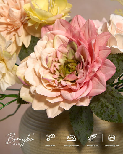 Artificial Flowers Combo Box Yellow Fake Flower for Wedding Decorations | Mix Silk Dahlia Rose Flowers with Stem for DIY Bridal Bouquet, Table Centerpiece, Floral Arrangement, Baby Shower Decorations