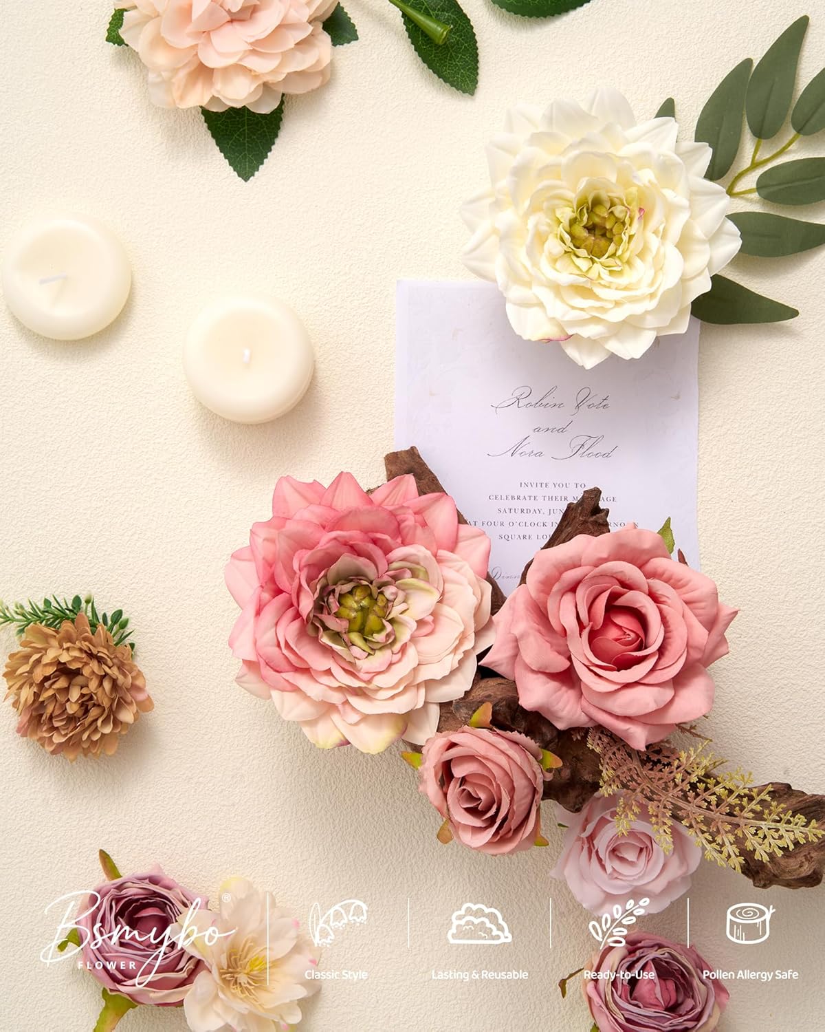 Artificial Flowers Combo Box Yellow Fake Flower for Wedding Decorations | Mix Silk Dahlia Rose Flowers with Stem for DIY Bridal Bouquet, Table Centerpiece, Floral Arrangement, Baby Shower Decorations