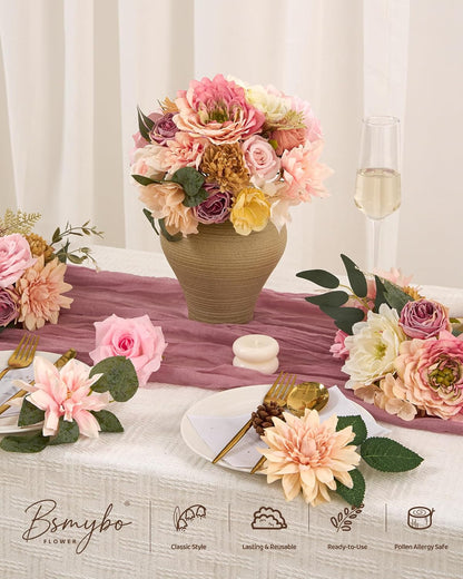 Artificial Flowers Combo Box Yellow Fake Flower for Wedding Decorations | Mix Silk Dahlia Rose Flowers with Stem for DIY Bridal Bouquet, Table Centerpiece, Floral Arrangement, Baby Shower Decorations