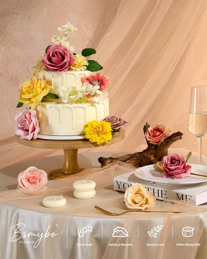 Artificial Flowers Combo Box Yellow Fake Flower for Wedding Decorations | Mix Silk Dahlia Rose Flowers with Stem for DIY Bridal Bouquet, Table Centerpiece, Floral Arrangement, Baby Shower Decorations