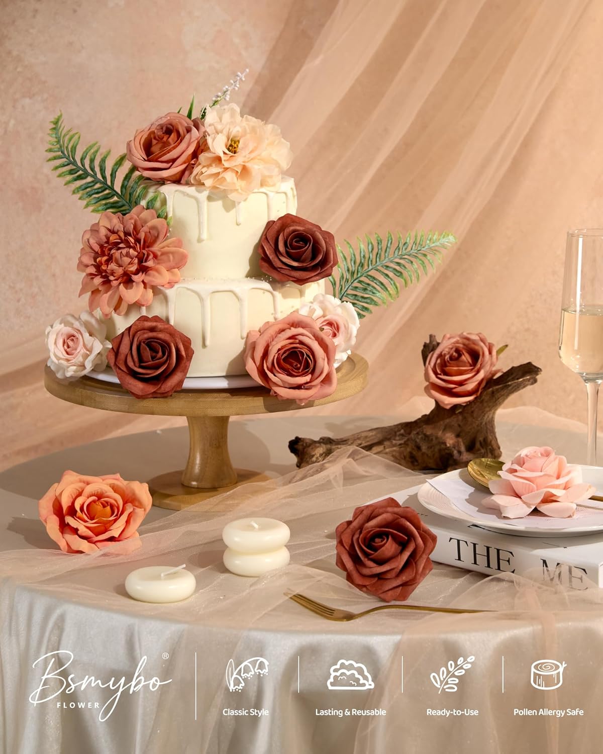 Artificial Flowers Combo Box Yellow Fake Flower for Wedding Decorations | Mix Silk Dahlia Rose Flowers with Stem for DIY Bridal Bouquet, Table Centerpiece, Floral Arrangement, Baby Shower Decorations