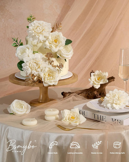 Artificial Flowers Combo Box Yellow Fake Flower for Wedding Decorations | Mix Silk Dahlia Rose Flowers with Stem for DIY Bridal Bouquet, Table Centerpiece, Floral Arrangement, Baby Shower Decorations