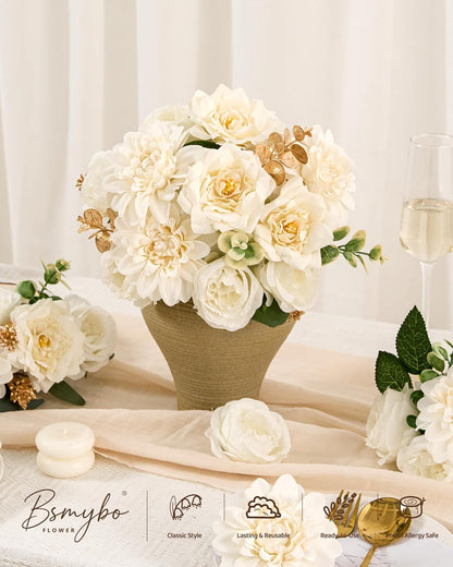 Artificial Flowers Combo Box Yellow Fake Flower for Wedding Decorations | Mix Silk Dahlia Rose Flowers with Stem for DIY Bridal Bouquet, Table Centerpiece, Floral Arrangement, Baby Shower Decorations