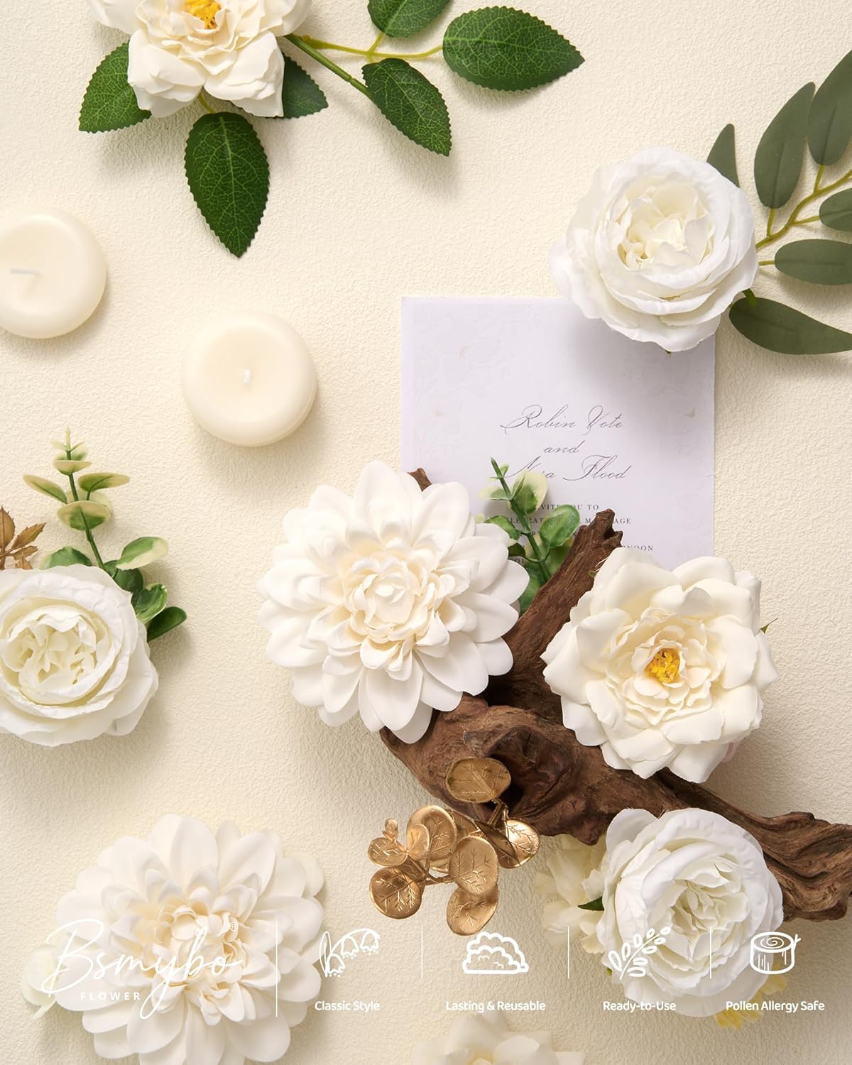 Artificial Flowers Combo Box Yellow Fake Flower for Wedding Decorations | Mix Silk Dahlia Rose Flowers with Stem for DIY Bridal Bouquet, Table Centerpiece, Floral Arrangement, Baby Shower Decorations