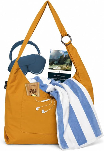Slouchy Bag for Women & Men - Crescent Sling Bag with Adjustable Strap and Zip Pocket, Unstructured & Foldable (Goldie, Regular)