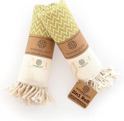 Exclusive Hand Towels Set of 2-18 x 40 Inches - Decorative Bathroom Peshtemal Towel for Hand, Face, Hair, Yoga, Tea, Dishcloth, Kitchen and Bath - 100% Pure Cotton (Mustard)