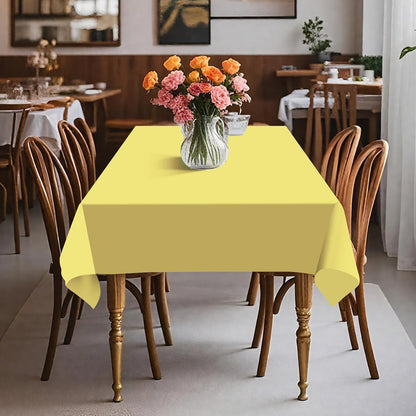 54IN X 320FT Plastic Table Cover Roll with Cutter Box, Cut to Size Plastic Table Cloths for Parties, Birthday, Disposable Tablecloth Roll for All Shape Tables (Light Yellow, 54 Inch X 320 Feet)