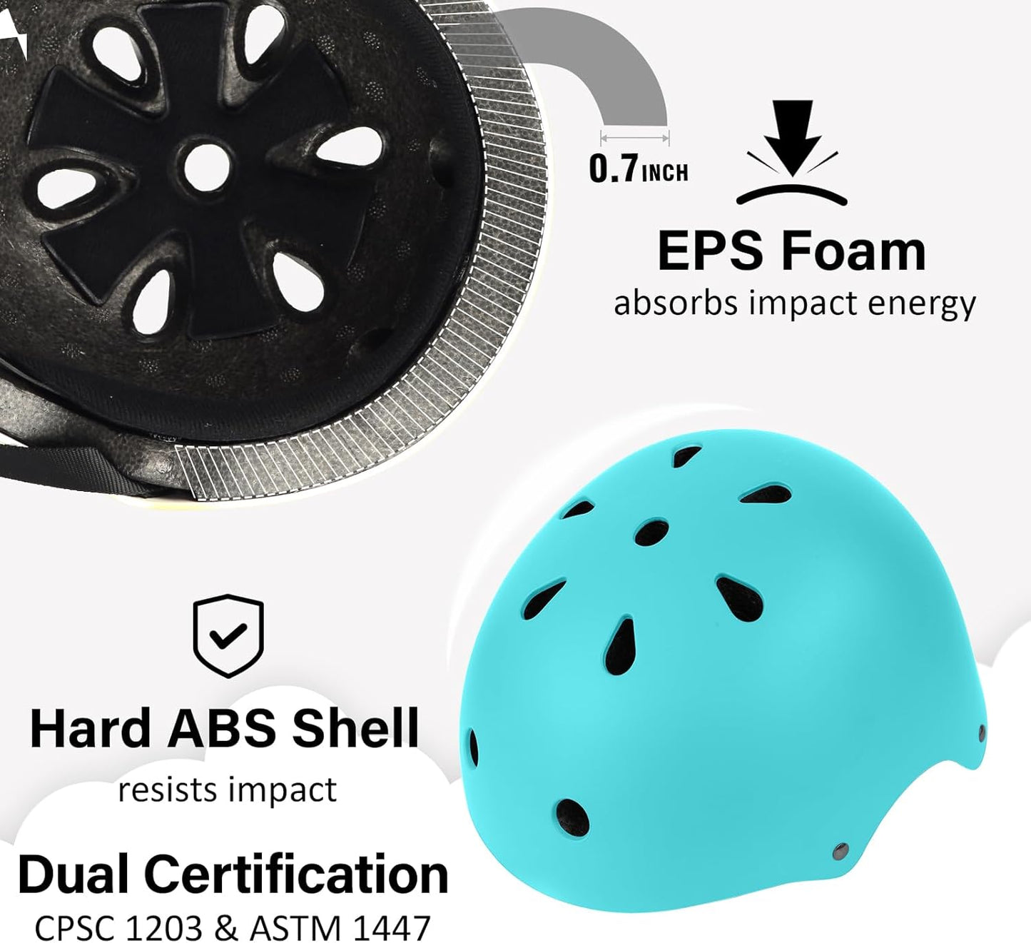 Skateboard Bike Helmet, 3 Sizes for Adult Youth & Kids | Lightweight, Adjustable, Certified Multi-Sport for Bicycle, Inline/Roller Skates, Kick Scooter