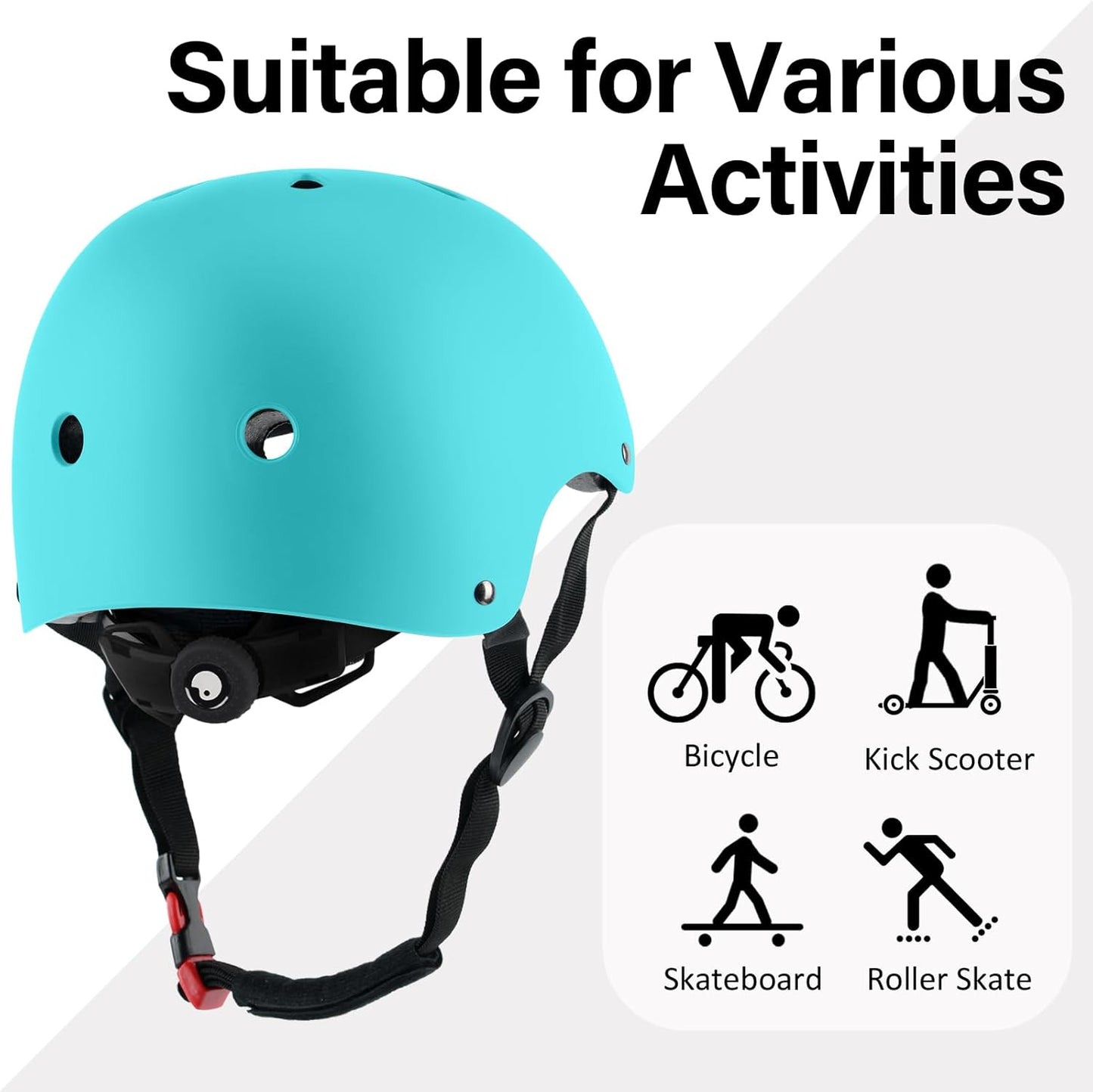 Skateboard Bike Helmet, 3 Sizes for Adult Youth & Kids | Lightweight, Adjustable, Certified Multi-Sport for Bicycle, Inline/Roller Skates, Kick Scooter