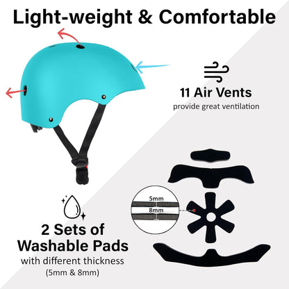 Skateboard Bike Helmet, 3 Sizes for Adult Youth & Kids | Lightweight, Adjustable, Certified Multi-Sport for Bicycle, Inline/Roller Skates, Kick Scooter