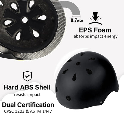 Skateboard Bike Helmet, 3 Sizes for Adult Youth & Kids | Lightweight, Adjustable, Certified Multi-Sport for Bicycle, Inline/Roller Skates, Kick Scooter
