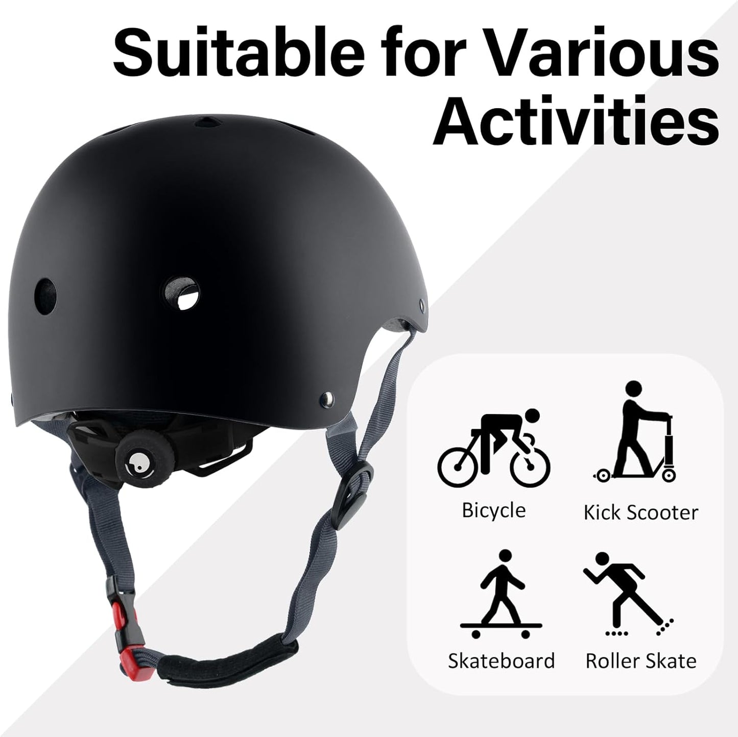 Skateboard Bike Helmet, 3 Sizes for Adult Youth & Kids | Lightweight, Adjustable, Certified Multi-Sport for Bicycle, Inline/Roller Skates, Kick Scooter