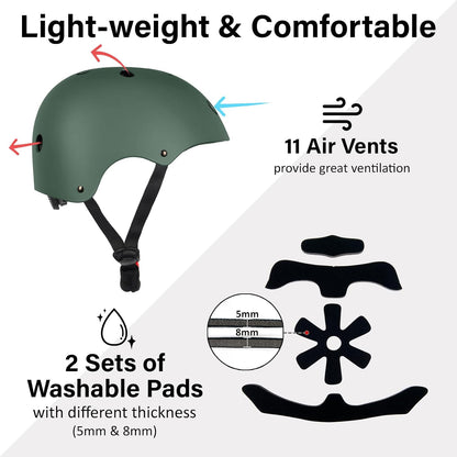 Skateboard Bike Helmet, 3 Sizes for Adult Youth & Kids | Lightweight, Adjustable, Certified Multi-Sport for Bicycle, Inline/Roller Skates, Kick Scooter