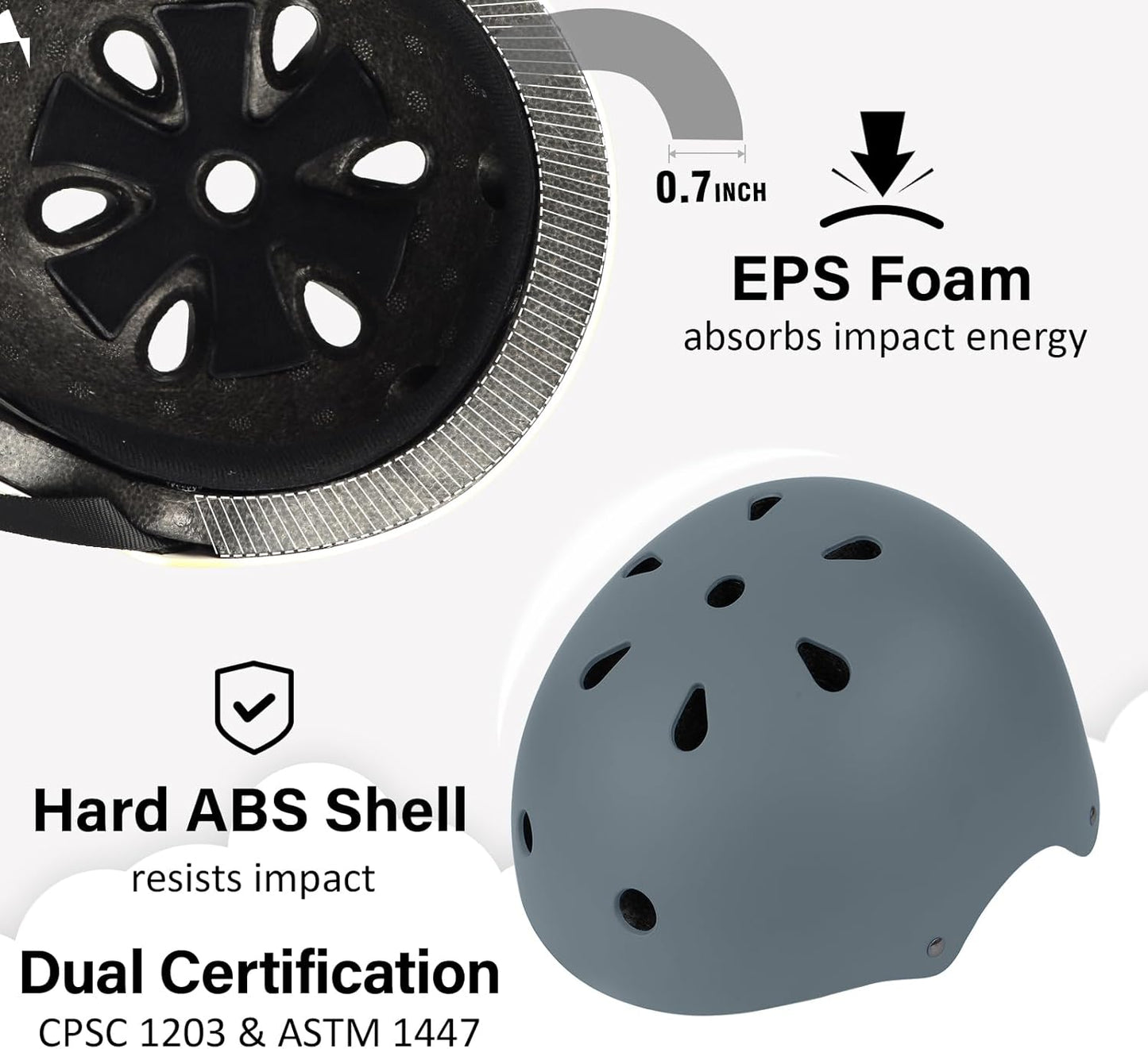 Skateboard Bike Helmet, 3 Sizes for Adult Youth & Kids | Lightweight, Adjustable, Certified Multi-Sport for Bicycle, Inline/Roller Skates, Kick Scooter