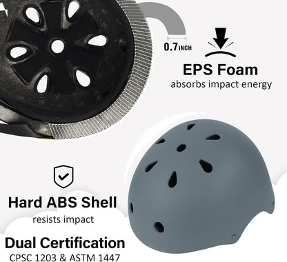 Skateboard Bike Helmet, 3 Sizes for Adult Youth & Kids | Lightweight, Adjustable, Certified Multi-Sport for Bicycle, Inline/Roller Skates, Kick Scooter