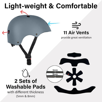 Skateboard Bike Helmet, 3 Sizes for Adult Youth & Kids | Lightweight, Adjustable, Certified Multi-Sport for Bicycle, Inline/Roller Skates, Kick Scooter