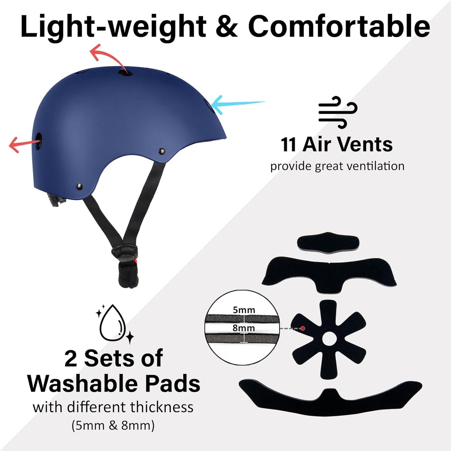 Skateboard Bike Helmet, 3 Sizes for Adult Youth & Kids | Lightweight, Adjustable, Certified Multi-Sport for Bicycle, Inline/Roller Skates, Kick Scooter