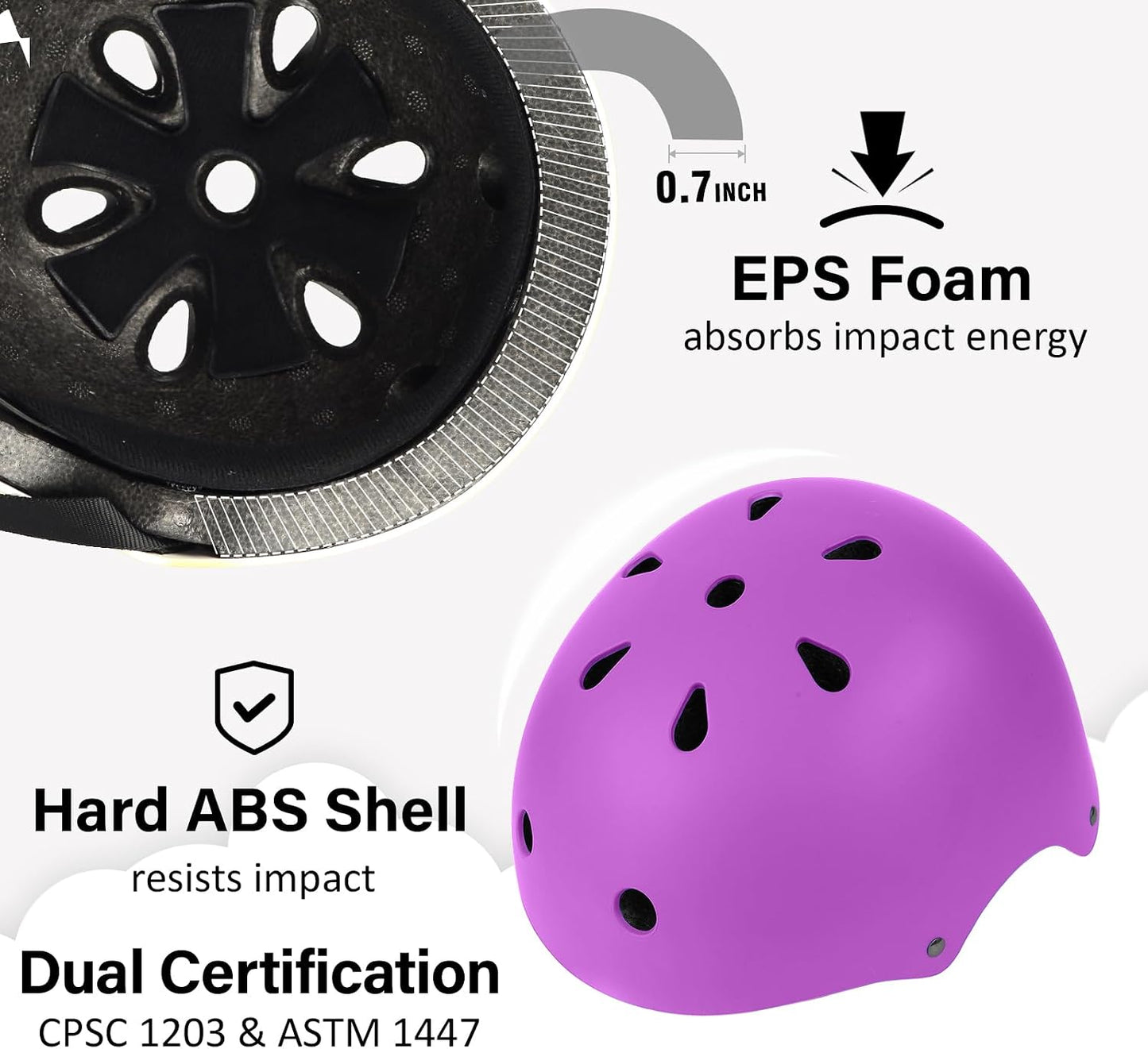 Skateboard Bike Helmet, 3 Sizes for Adult Youth & Kids | Lightweight, Adjustable, Certified Multi-Sport for Bicycle, Inline/Roller Skates, Kick Scooter