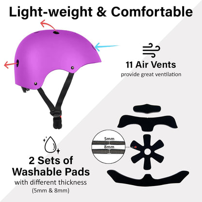 Skateboard Bike Helmet, 3 Sizes for Adult Youth & Kids | Lightweight, Adjustable, Certified Multi-Sport for Bicycle, Inline/Roller Skates, Kick Scooter