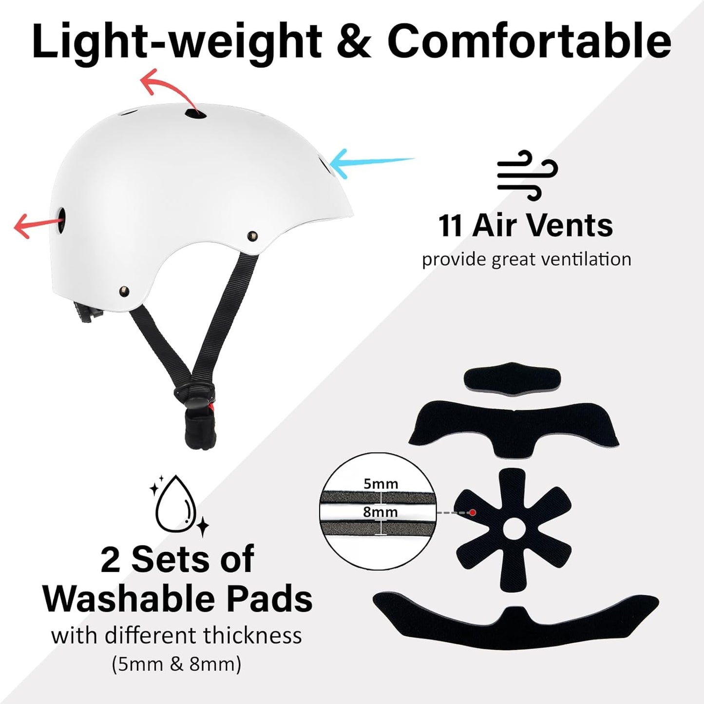 Skateboard Bike Helmet, 3 Sizes for Adult Youth & Kids | Lightweight, Adjustable, Certified Multi-Sport for Bicycle, Inline/Roller Skates, Kick Scooter