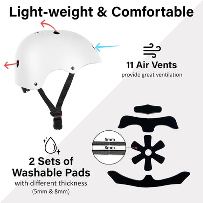 Skateboard Bike Helmet, 3 Sizes for Adult Youth & Kids | Lightweight, Adjustable, Certified Multi-Sport for Bicycle, Inline/Roller Skates, Kick Scooter
