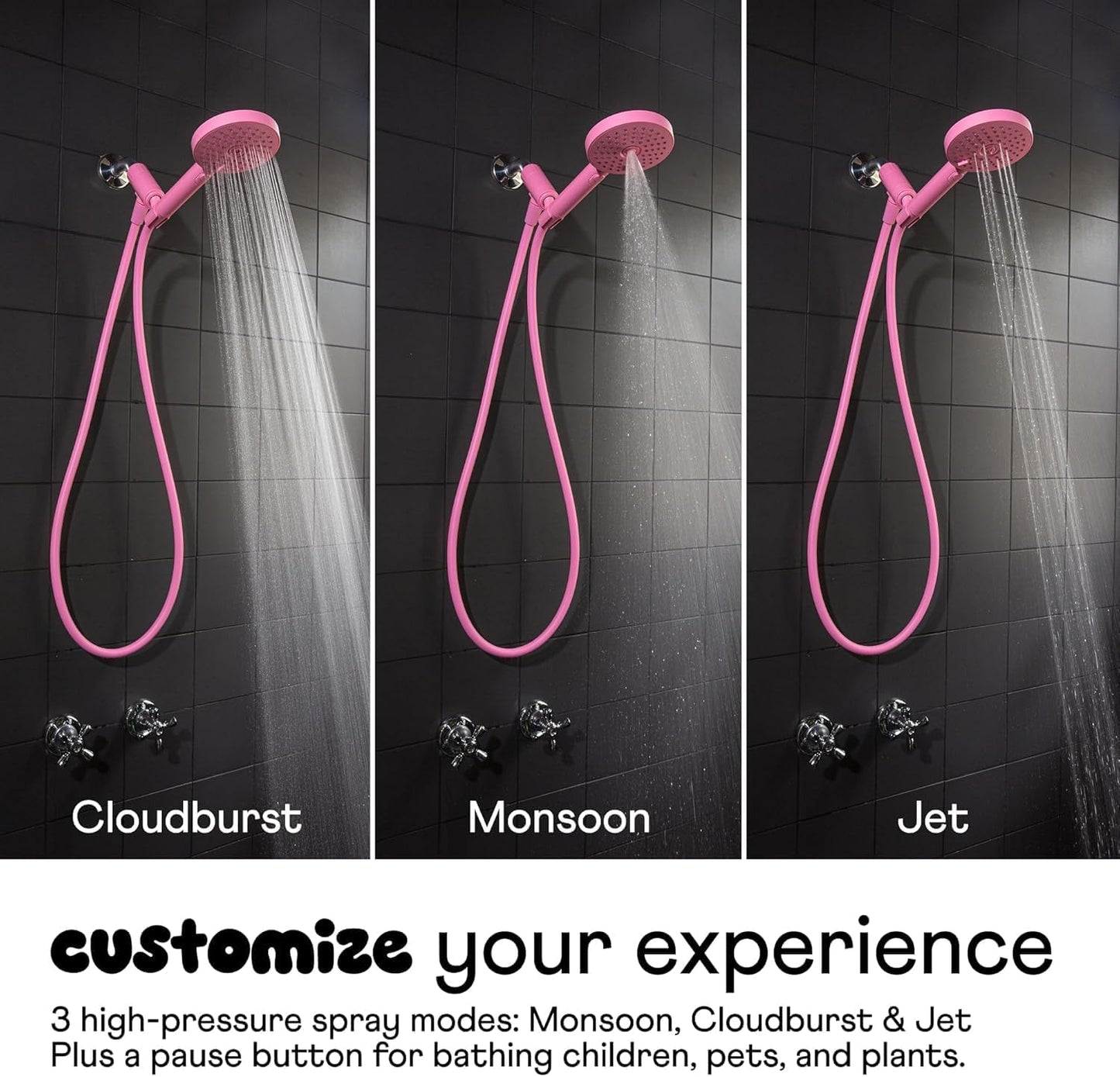 Handheld Shower Head, High Pressure, 3 Spray Functions Plus Pause, Extra Long 70 Inch Hose - Eco-friendly Materials - Easy DIY Installation - High Pressure Performance - Yellow