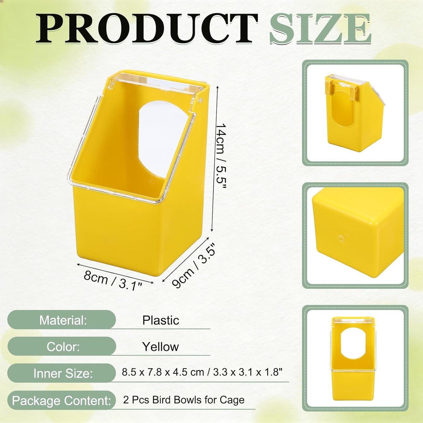 No Mess Bird Feeder, 3.5x3.1x5.5 Inch Parakeet Feeder Bird Cage Accessories Hanging Food Water Dispenser, (Yellow, 4 Pcs), Intended for Pet/Pigeon/Parrot/Chicken