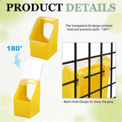No Mess Bird Feeder, 3.5x3.1x5.5 Inch Parakeet Feeder Bird Cage Accessories Hanging Food Water Dispenser, (Yellow, 4 Pcs), Intended for Pet/Pigeon/Parrot/Chicken