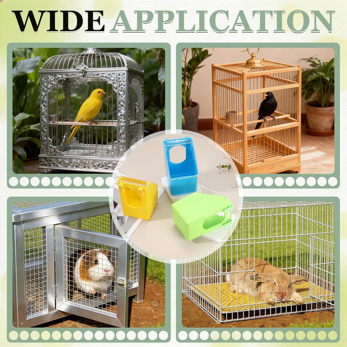 No Mess Bird Feeder, 3.5x3.1x5.5 Inch Parakeet Feeder Bird Cage Accessories Hanging Food Water Dispenser, (Yellow, 4 Pcs), Intended for Pet/Pigeon/Parrot/Chicken
