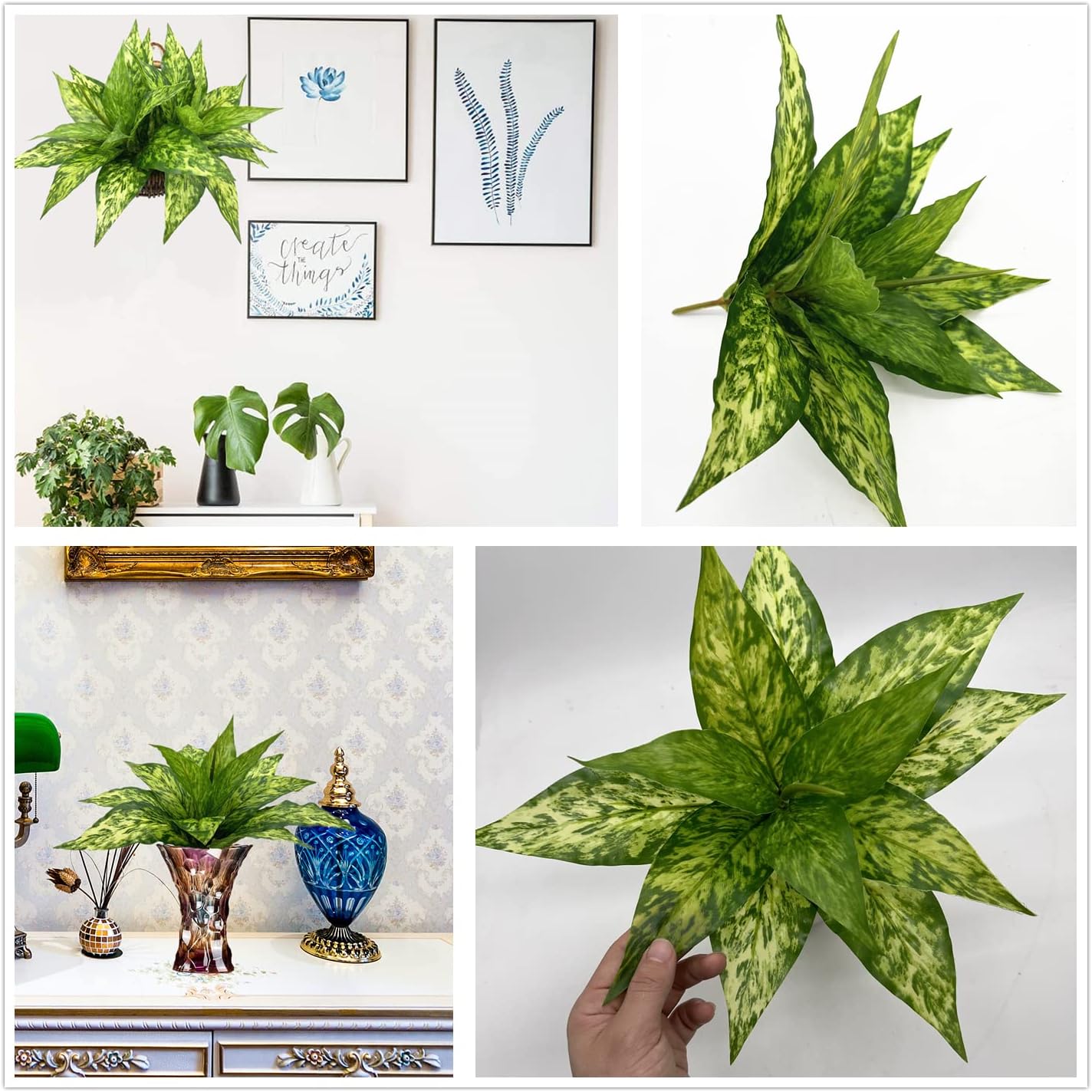 Artificial Agave Fake Plants, Faux Shrubs Grass Bushes Plant Plastic Flowers for Wedding Party Office Indoor Outdoor Room Yard Garden Greenery Leaves Decor Planter Filler Decoration Yellow 2 Pack
