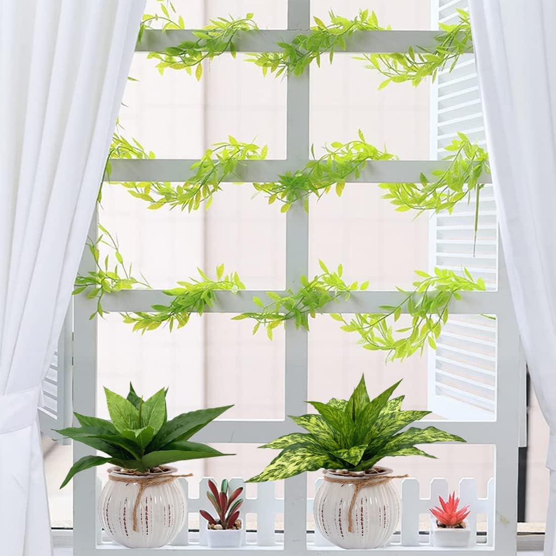 Artificial Agave Fake Plants, Faux Shrubs Grass Bushes Plant Plastic Flowers for Wedding Party Office Indoor Outdoor Room Yard Garden Greenery Leaves Decor Planter Filler Decoration Yellow 2 Pack