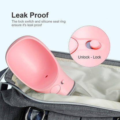 Dog Water Bottle, Leak Proof Portable Pet Water Bottles for Dogs, Puppy Water Dispenser with Drinking Feeder for Travel (Pink 12oz)