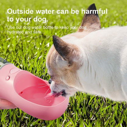 Dog Water Bottle, Leak Proof Portable Pet Water Bottles for Dogs, Puppy Water Dispenser with Drinking Feeder for Travel (Pink 12oz)