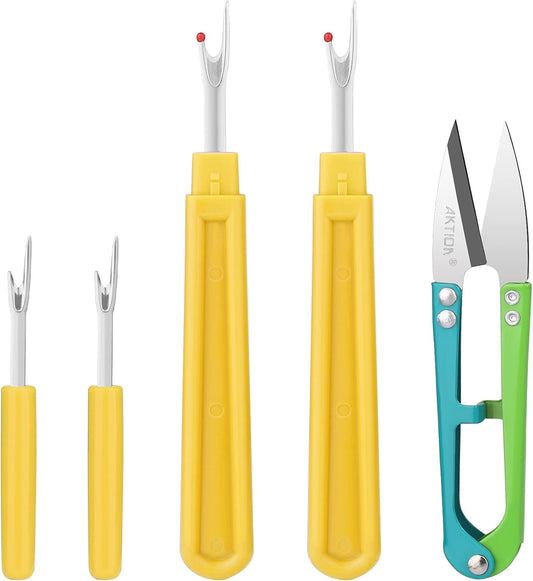 Seam Ripper, Sewing Stitch Ripper and Thread Remover Tool Kit, 2 Big+2 Small Embroidery Cutter and 1 Thread Snip(Yellow)