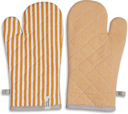 Cotton Oven Mitts Set of 1 with Hanging Loop Non-Slip, Heat Resistant, Reusable Oven Mitt for Baking Cooking Kitchen Oven Gloves (Yellow)