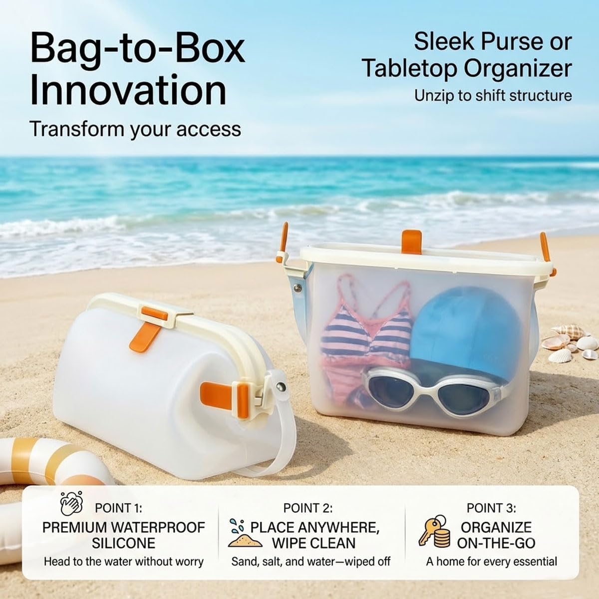 Huggea Waterproof Purse - Silicone Swimming Storage Bag & Foldable Lunch Bag