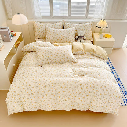Yellow Queen Comforter Set - Floral Comforter Set Queen Size, Quilt Bedding Set 3 Pieces, Soft & Lightweight Comforter(90‘’ x 90‘’) & 2 Pillowcases(30‘’x20‘’)