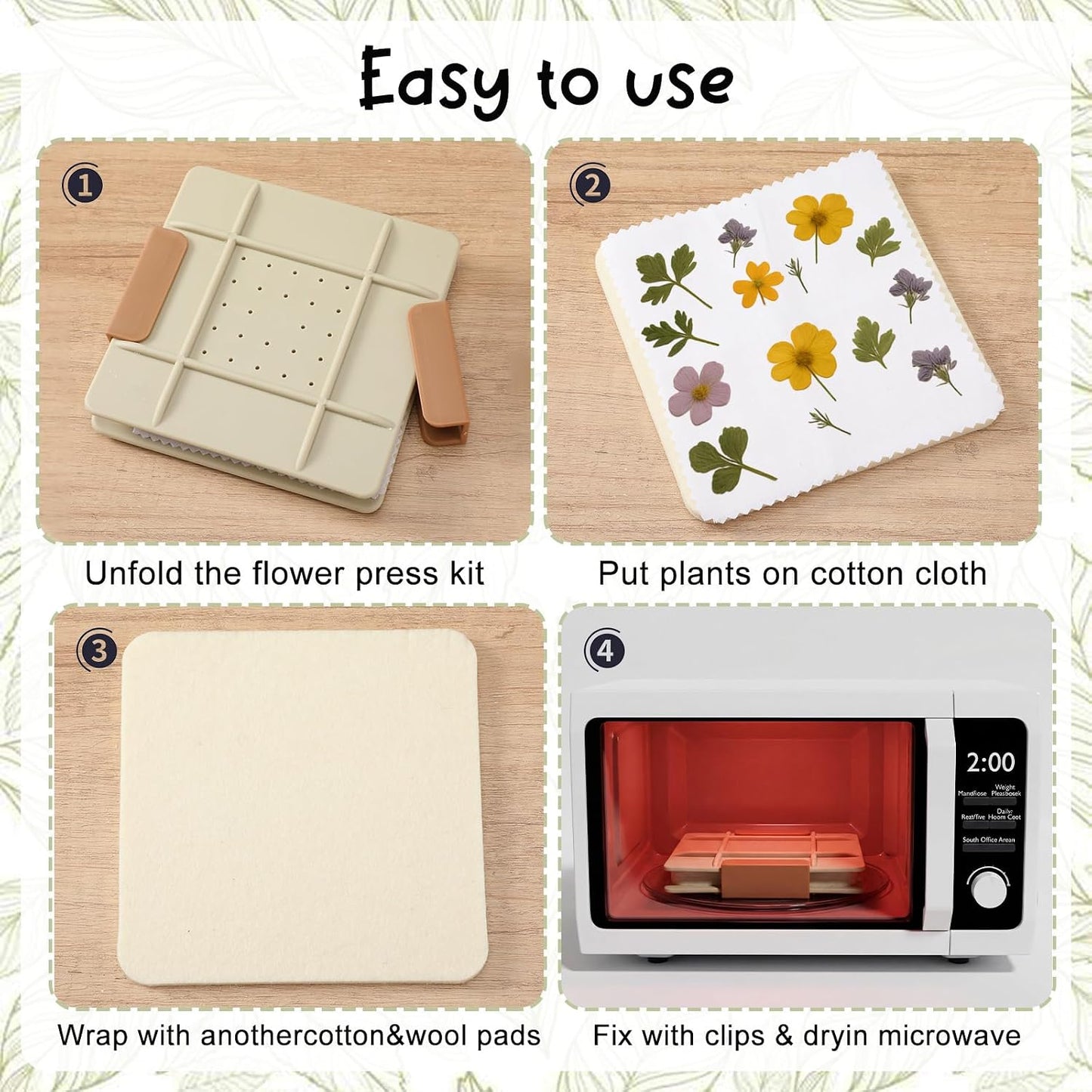 5 Inch Microwave Flower Press Kit Mini Plant Press for Kids and Adults Quick Pressing with Washable Cloth, Vibrant Color Retention for Crafts Pressed Flowers, DIY