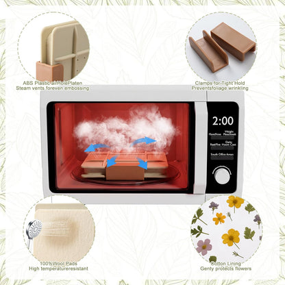 5 Inch Microwave Flower Press Kit Mini Plant Press for Kids and Adults Quick Pressing with Washable Cloth, Vibrant Color Retention for Crafts Pressed Flowers, DIY