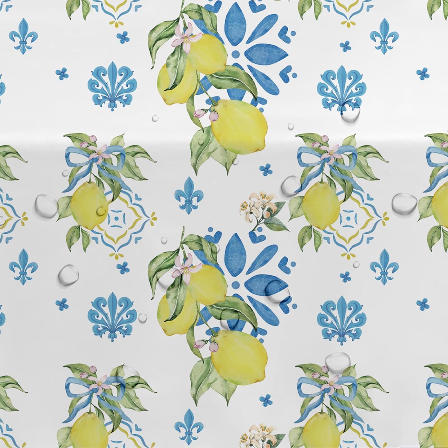 Lemon Mediterranean Tablecloth, 3Pcs Disposable Blue Tile & Lemon Floral Party Table Cover Supplies for Summer Parties, Birthday, Italian Theme, Baby Shower, Bridal Shower, 55in x 86in