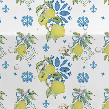 Lemon Mediterranean Tablecloth, 3Pcs Disposable Blue Tile & Lemon Floral Party Table Cover Supplies for Summer Parties, Birthday, Italian Theme, Baby Shower, Bridal Shower, 55in x 86in
