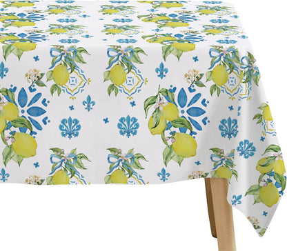 Lemon Mediterranean Tablecloth, 3Pcs Disposable Blue Tile & Lemon Floral Party Table Cover Supplies for Summer Parties, Birthday, Italian Theme, Baby Shower, Bridal Shower, 55in x 86in