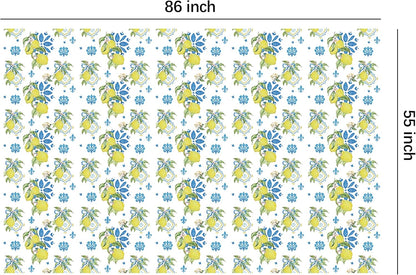 Lemon Mediterranean Tablecloth, 3Pcs Disposable Blue Tile & Lemon Floral Party Table Cover Supplies for Summer Parties, Birthday, Italian Theme, Baby Shower, Bridal Shower, 55in x 86in