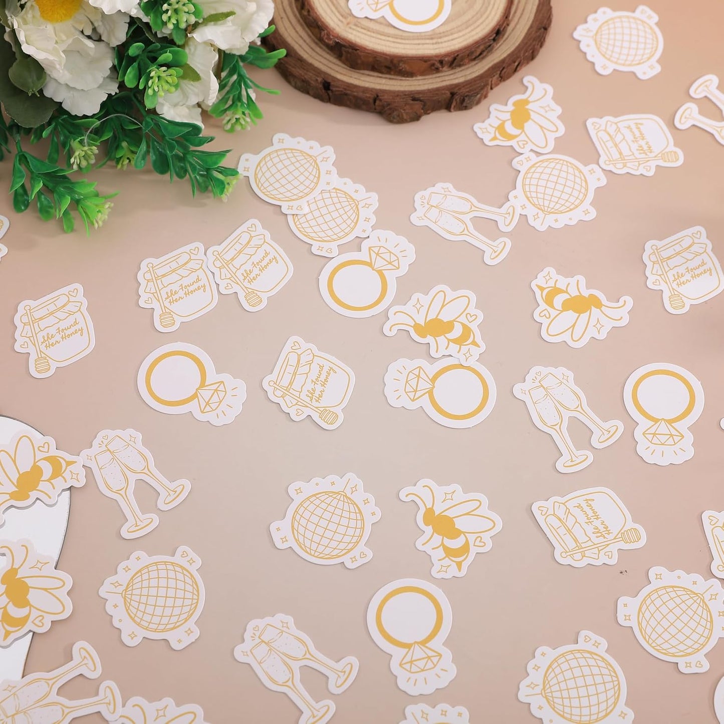 She Found Her Honey Confetti, Bee Theme Bridal Shower Party Decorations, Yellow and Pink, Bachelorette Birthday Cake Smash Photo Prop Supplies