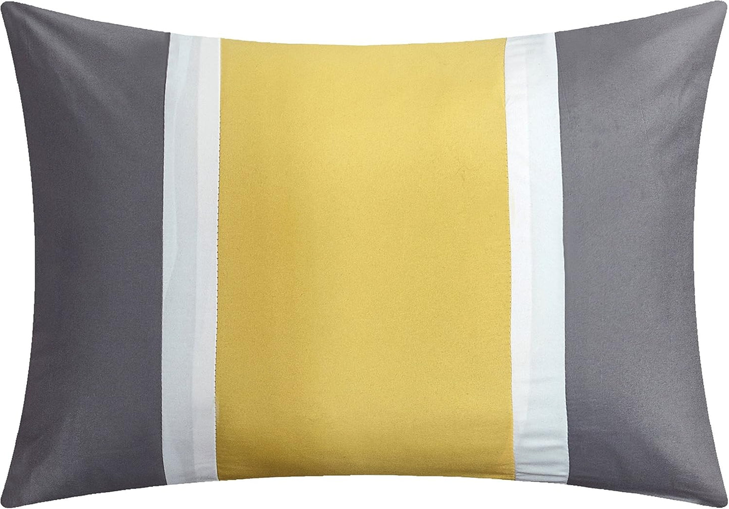 Clayton 10 Piece Comforter Set Pintuck Pieced Block Embroidery Bed in a Bag with Sheet Set, Queen Grey Yellow