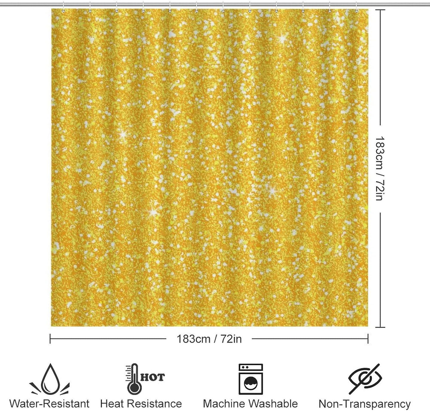 4Pcs Bright Banana Yellow Faux Glitter Shower Curtain Sets, Bathroom Set Decor with Non-Slip Bath Mat, Toilet Lid Rug and Contour Mat, 72 x 72inch