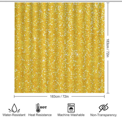 4Pcs Bright Banana Yellow Faux Glitter Shower Curtain Sets, Bathroom Set Decor with Non-Slip Bath Mat, Toilet Lid Rug and Contour Mat, 72 x 72inch