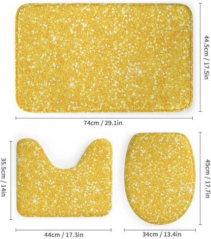 4Pcs Bright Banana Yellow Faux Glitter Shower Curtain Sets, Bathroom Set Decor with Non-Slip Bath Mat, Toilet Lid Rug and Contour Mat, 72 x 72inch
