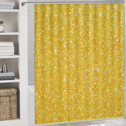 4Pcs Bright Banana Yellow Faux Glitter Shower Curtain Sets, Bathroom Set Decor with Non-Slip Bath Mat, Toilet Lid Rug and Contour Mat, 72 x 72inch